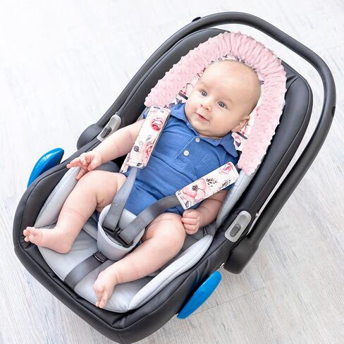 Baby Head Support and Strap Cover for Car Seat, Mink Infant Carseat Headrest for Boys, Newborn Car Seat Insert Cushion for Strollers, Space in Kuwait