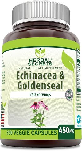 Herbal Secrets Echinacea & Goldenseal Root 450 Mg 120 Veggie Capsules Supplement | Non-GMO | Gluten Free | Made in USA in Saudi Arabia