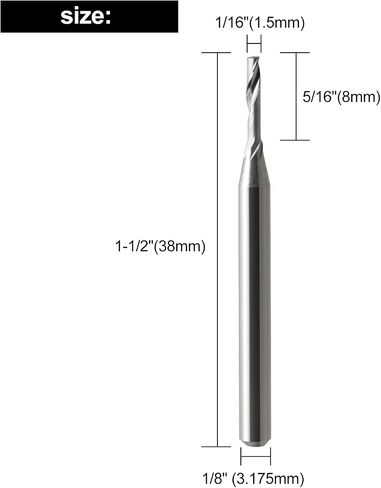 1/8 Shank CNC Router Bits O Flute End Mill Single Flute Spiral Router Bit Up Cut Milling Cutter with 1/16 Inch Cutting Diameter Router Bit Set for Aluminum Cutting Pack of 10(3.175x1.5x8mm) in Saudi Arabia
