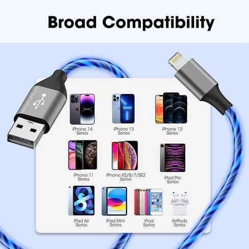 سلك شاحن iPhone للضوء ، 6.1 قدم - كابل شحن iPhone LED [Apple MFI Certified] - متوافق مع iPhone 14/13/11/11/XR/XS/X/8 ، iPad ، AirPods ، iPod ، وأكثر من ذلك (Sky Blue ) in Kuwait
