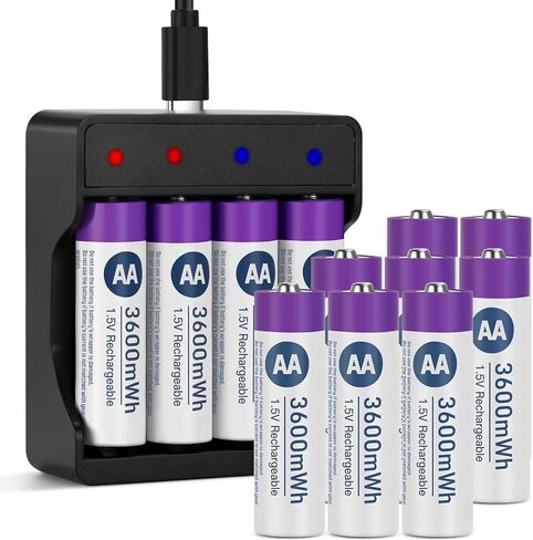 Lithium Rechargeable AA Batteries 8 Pack,3600mWh High Capacity 1.5V Li-ion AA Batteries with Charger,Long Lasting AA Size Batteries for Blink Camera,Xbox Controller in Saudi Arabia