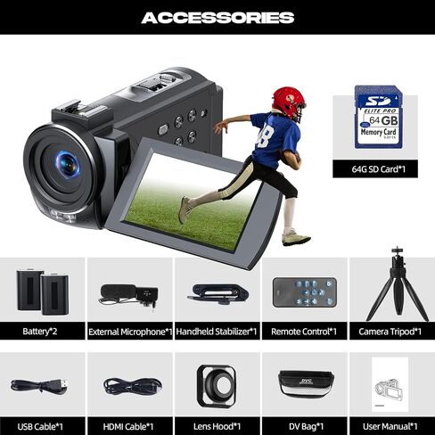 Video Camera Camcorder 4K 42MP with Fill Light 18X Digital Zoom Camera Recorder 3" LCD Screen Vlogging Camera for YouTube with Remote Control, 32GB SD Card, 2 Batteries in Saudi Arabia