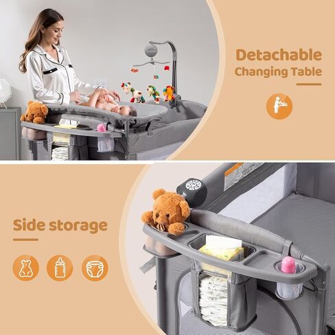 JOYMOR 9 in 1 Bedside Bassinet with Changing Table, Pack and Play with Bassinet, Convert to Rocking Baby Bed with Electric Music Center, Mosquito Net, Toy, Storage,Pink in Saudi Arabia