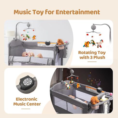 JOYMOR 9 in 1 Bedside Bassinet with Changing Table, Pack and Play with Bassinet, Convert to Rocking Baby Bed with Electric Music Center, Mosquito Net, Toy, Storage,Pink in Saudi Arabia