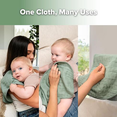 haakaa Muslin Burp Cloths, Neutral Baby Burp Cloths for Boys and Girls, Organic Cotton, Large 22.8''x11.4'', 2pcs in Saudi Arabia