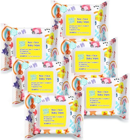 HAPPY BUM - 90 Count Baby Wipes, Unscented, 7.4 x 7.2 Inch, Moist and Refreshing, Multi-Purpose Use, Ideal for Travel (3 Packs of 30) in Saudi Arabia