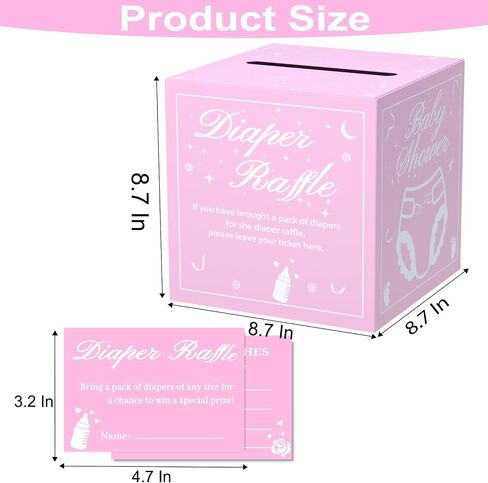 QISOLIY 50 Pieces Diaper Raffle Tickets with Box Baby Shower Game Invitations Diaper Raffle Cards Diaper Raffle Box Set for Baby Shower Gender Reveal Party Supplies Card Box (Baby Elephant) in Saudi Arabia