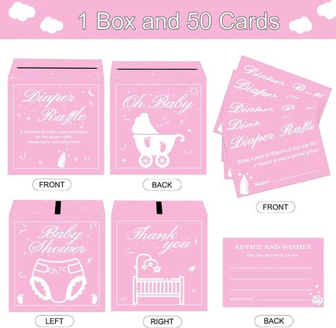 QISOLIY 50 Pieces Diaper Raffle Tickets with Box Baby Shower Game Invitations Diaper Raffle Cards Diaper Raffle Box Set for Baby Shower Gender Reveal Party Supplies Card Box (Baby Elephant) in Saudi Arabia
