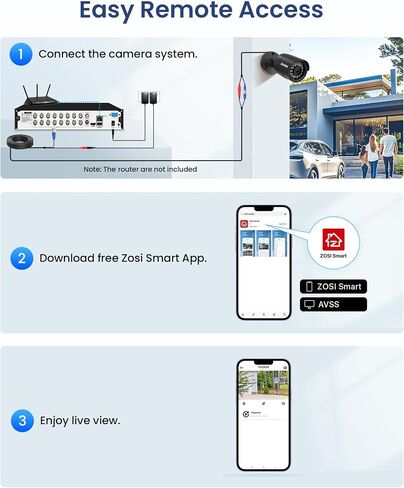 Zosi 2mp 1080p HD Camera Security Camera Outdoor Indoor ، 1920TVL Camera Bullet Camera ، 24pcs LEDS ، رؤية ليلية 100 قدم ، زاوية عريضة 90 درجة ، IP66 CCTV Clame (اللون الأسود) in Kuwait