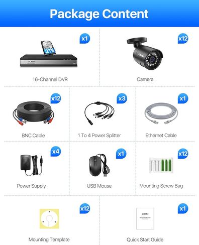 Zosi 2mp 1080p HD Camera Security Camera Outdoor Indoor ، 1920TVL Camera Bullet Camera ، 24pcs LEDS ، رؤية ليلية 100 قدم ، زاوية عريضة 90 درجة ، IP66 CCTV Clame (اللون الأسود) in Kuwait