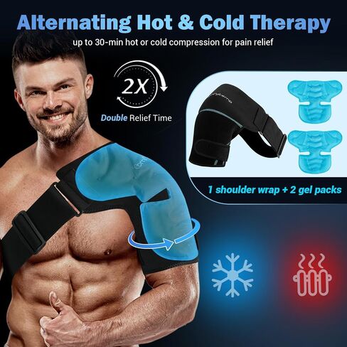 comfytemp الكتف حزمة الجليد التفاف، FSA HSA مؤهلة، دعامة الكتف مع حزمة هلام الجليد للإصابات قابلة لإعادة الاستخدام، والعلاج الطبيعي كم ضغط الباردة لتخفيف آلام الكفة الدوارة، والتعافي sugery in Kuwait