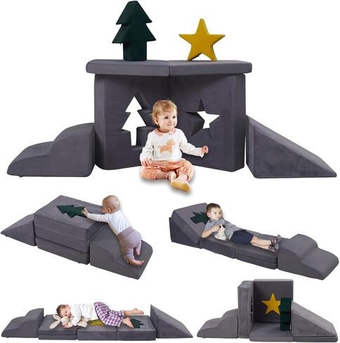 Baby Foam Climbing Blocks,Toast-Shaped Soft Climbing Play Set for Toddlers,Kids Corduroy Crawl&Climb Activity Play Equipment Indoor for Playroom,Beige,Gray&Yellow in Saudi Arabia