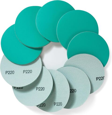 S SATC 5 Inch Hook and Loop Sanding Disc Assortment - 80, 120, 150, 180, 220 Grit (10 of Each) Green Film Sanding Disc 50 Pack Sanding Discs Backing Sandpaper in Kuwait