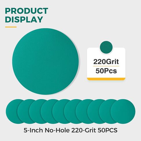 S SATC 5 Inch Hook and Loop Sanding Disc Assortment - 80, 120, 150, 180, 220 Grit (10 of Each) Green Film Sanding Disc 50 Pack Sanding Discs Backing Sandpaper in Kuwait