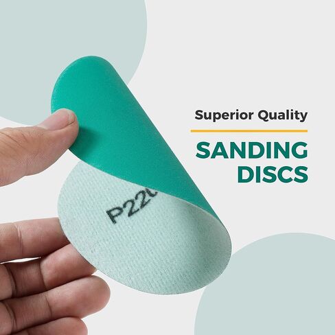 S SATC 5 Inch Hook and Loop Sanding Disc Assortment - 80, 120, 150, 180, 220 Grit (10 of Each) Green Film Sanding Disc 50 Pack Sanding Discs Backing Sandpaper in Kuwait