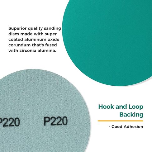 S SATC 5 Inch Hook and Loop Sanding Disc Assortment - 80, 120, 150, 180, 220 Grit (10 of Each) Green Film Sanding Disc 50 Pack Sanding Discs Backing Sandpaper in Kuwait
