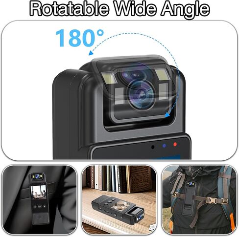 Small Body Camera with Audio and Video Recording 1080P Bodycam Handheld Video Recorder with 1.3" Screen, 180° Rotating Lens, 6h Battery, 4 Fill Lights, Motion Detection for Personal Civilians Travel in Saudi Arabia
