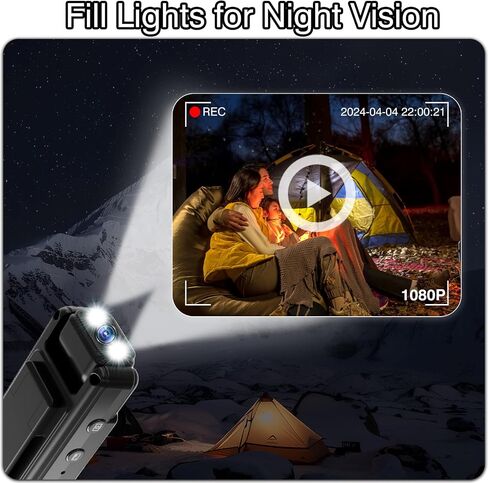 Small Body Camera with Audio and Video Recording 1080P Bodycam Handheld Video Recorder with 1.3" Screen, 180° Rotating Lens, 6h Battery, 4 Fill Lights, Motion Detection for Personal Civilians Travel in Saudi Arabia