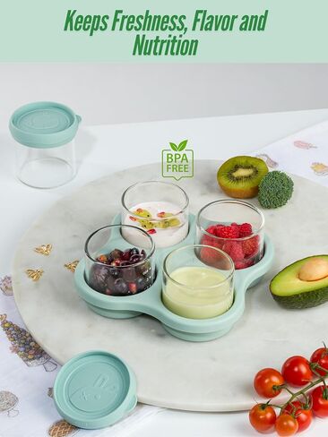Glass Baby Food Containers with Silicone Lids, Small Baby Food Storage Jars with Tray (4 oz), Snack, Puree, Breast Milk, Freezer, Fridge, Microwave and Dishwasher Safe, Borsilicate Glass (Pink) in Saudi Arabia
