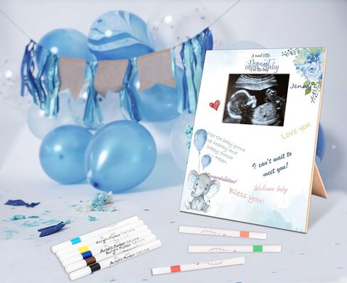 Baby Shower Guest Book Frame, Ultrasound Picture Frames with 12 Watercolor Markers, Teddy Bear Baby Shower Decorations, Baby Gender Reveal Ideas, Unknown Gender Baby Gifts for Parents-13 in Saudi Arabia