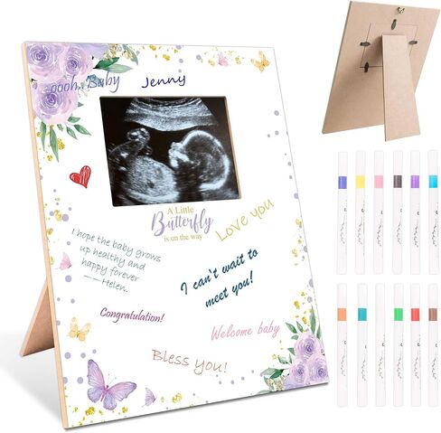 Baby Shower Guest Book Frame, Ultrasound Picture Frames with 12 Watercolor Markers, Teddy Bear Baby Shower Decorations, Baby Gender Reveal Ideas, Unknown Gender Baby Gifts for Parents-13 in Saudi Arabia