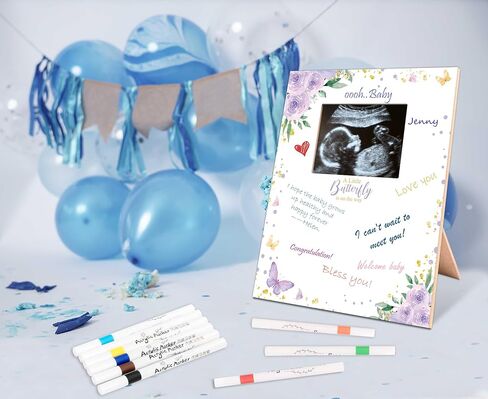 Baby Shower Guest Book Frame, Ultrasound Picture Frames with 12 Watercolor Markers, Teddy Bear Baby Shower Decorations, Baby Gender Reveal Ideas, Unknown Gender Baby Gifts for Parents-13 in Saudi Arabia