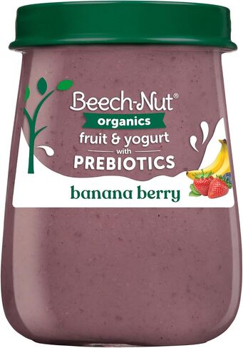 Beech-Nut Organic Fruit & Yogurt Baby Food Jars with Prebiotics, Organic Banana Orange & Yogurt Puree, Stage 2 Baby Food for Babies 6 Months and Up, Non-GMO, 4oz Glass Jars, 10ct in Saudi Arabia