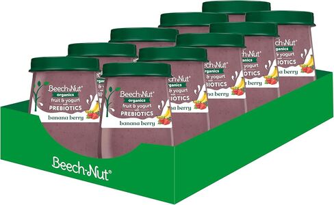 Beech-Nut Organic Fruit & Yogurt Baby Food Jars with Prebiotics, Organic Banana Orange & Yogurt Puree, Stage 2 Baby Food for Babies 6 Months and Up, Non-GMO, 4oz Glass Jars, 10ct in Saudi Arabia