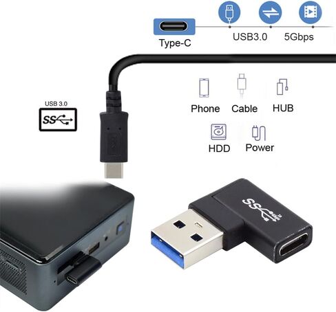 Xiwai Type C USB-C أنثى 90 درجة من الزاوية اليمنى المنخفضة إلى USB 3.0 سطح مكتب محول بيانات الذكور لجهاز الكمبيوتر المحمول in Kuwait