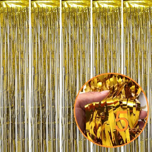 5 Pack Rose Gold Foil Curtain Backdrop Metallic Tinsel Foil Fringe Curtains Photo Booth Props for Birthday Wedding Engagement Bachelorette Christmas Holiday Celebration Party Decorations Supplies in Saudi Arabia