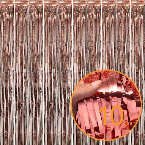 5 Pack Rose Gold Foil Curtain Backdrop Metallic Tinsel Foil Fringe Curtains Photo Booth Props for Birthday Wedding Engagement Bachelorette Christmas Holiday Celebration Party Decorations Supplies in Saudi Arabia