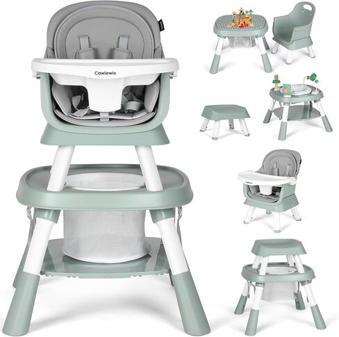 Cowiewie Baby Highchair 16-in-1 Convertible High Chairs for Babies & Toddlers Table, Chair Set Building Block Table Highchair with Safety Harness, Removable Tray (Grey) in Saudi Arabia