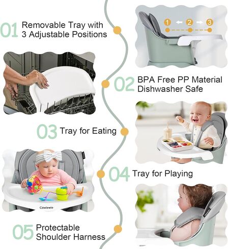 Cowiewie Baby Highchair 16-in-1 Convertible High Chairs for Babies & Toddlers Table, Chair Set Building Block Table Highchair with Safety Harness, Removable Tray (Grey) in Saudi Arabia