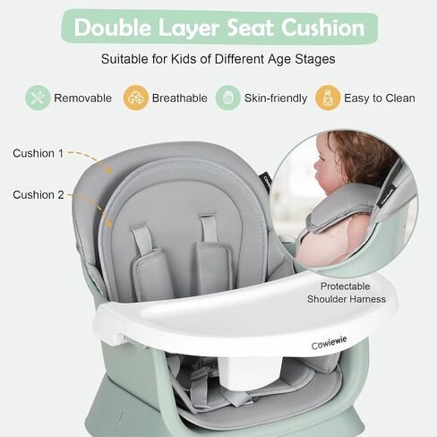 Cowiewie Baby Highchair 16-in-1 Convertible High Chairs for Babies & Toddlers Table, Chair Set Building Block Table Highchair with Safety Harness, Removable Tray (Grey) in Saudi Arabia