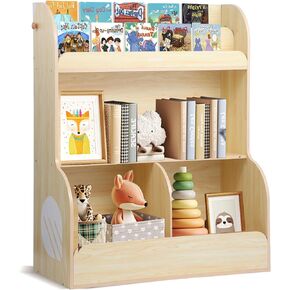 Asweets 2 in 1 Kids Bookshelf & Montessori Toy Storage Cubby, 3 Tiers Children Wooden Bookcase, Fit for Kids Room, Playroom, Kindergarten, Nursery, 31.5''L x 14.6''W x 39.4''H (White)