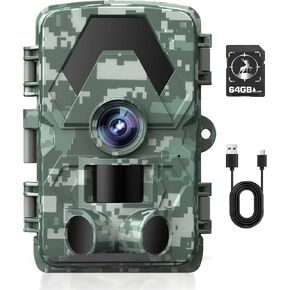Trail Camera 5K 60MP, Game Camera 0.05S Motion Activated with Night Vision 64GB SD Card Hunting Camera for Outdoor Wildlife Monitoring Home Security