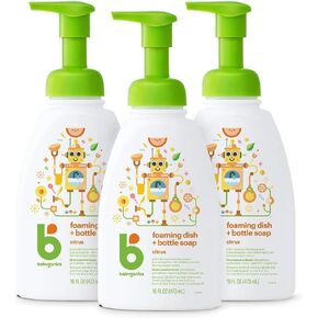 Babyganics Foaming Dish & Bottle Soap for Travel, Fragrance Free, Plant-Derived Cleaning Power, Removes Dried Milk, Packaging May Vary, 3.38 Fl Oz (Pack of 3)
