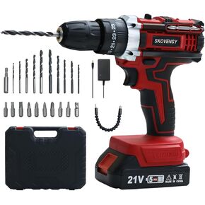 Cordless Drill Power Drill High-Performance Large-Capacity Lithium Battery x 1，25+3 Adjustable Torque Electric Drill YELLOW