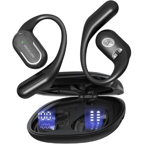 Open Ear Wireless Earbuds with 4-Microphone, Open Ear Earbuds IPX5 Sweat-Resistant Headphones, Bluetooth 5.3, 30 Hours Playtime, Earhooks for Secure Fit, Lightweight for Running, Beige