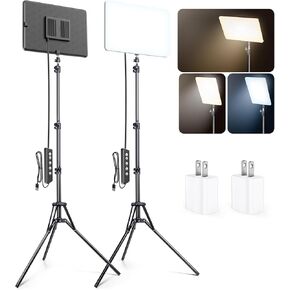 2 Pack LED Video Light Kit, Scrhot 15W Photography Lighting Kit with 64" Tripod Stand, Studio Lights Dimmable 2800-8400K Panel Lighting for Video Recording/Game Live Streaming/Filming/YouTube/Podcast