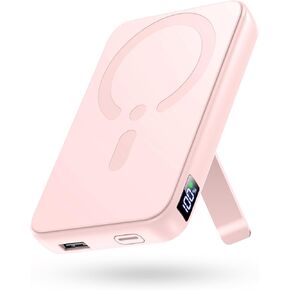 for Magsafe Power Bank, 12000mAh Wireless Magnetic Portable Charger with Stand and USB C in/Out Port, for Magsafe Battery Pack Compatible with iPhone 15/14/13/12 Pro/Pro Max/Plus Series-Light Green