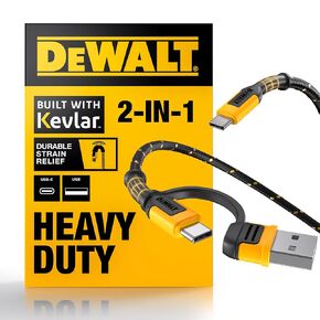 DEWALT 2 in 1 Charging Cable, USB C to USB C w/Adapter USB, 60W PD Fast Charging & Data Sync, Type C Charging Cables for Multiple Devices for iPhone 16/15 Pro Max, MacBook, iPad, Samsung Galaxy, 10ft
