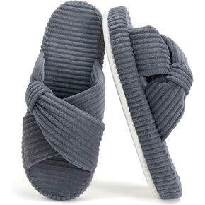 Women's House Slippers Corduroy Indoor Slippers Memory Foam Bedroom Open Toe Slippers Cross Band House Shoes in Kuwait
