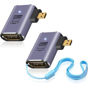 Duttek 8K Right Angle Micro HDMI Adapter, 90 Degree Micro HDMI to HDMI Adapter, 48Gbps UHD HDMI 2.1 Female to Micro hdmi Male Extender Connector for Camera Camcorder, Tablet Digital 2 Pack