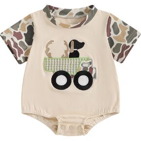 Baby Boy Duck Hunting Clothes Short Sleeve Camo Bubble Romper Shirt Onesie Bodysuit Infant Summer Outfit