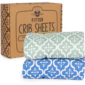 Cee & Dee Boho Fitted Crib Sheets 2-Set for Baby Boy & Girl - Stylish Flower Design, Light & Dark Shades, 100% Jersey Cotton, Machine Wash, Oeko-Tex Certified for Safety, Designed in USA (Flower)
