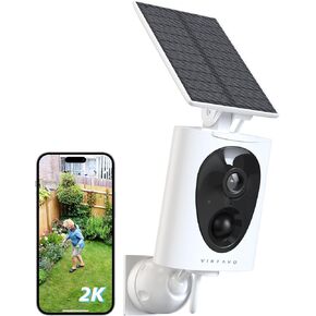 virtavo SolarFlask 2K Solar Security Cameras Wireless Outdoor, Starlight Lens, Color Night Vision, PIR Motion Detection, Battery-Powered, 2-Way Audio, Weatherproof, Cloud/SD Storage, 2.4GHz WiFi