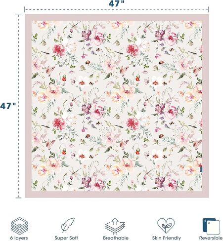 GRSSDER MASLIN COTTON CENILT بطانية - لحاف بطانية ناعمة وذات تنفس ، وبطانيات شاشية كبيرة الحجم للأطفال حديثي الولادة ، والأطفال الصغار والأطفال ، و 6 طبقات عكسية للتصميم لجميع المواسم ، 40 "50" " in Kuwait