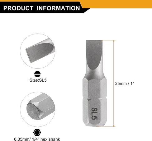 HARFINGTON 2pcs SL6 Slotted Screwdriver Bit 1/4" Hex Shank 25mm/1" Length Magnetic Flat Head Hex Bits S2 Steel Screw Driver Bit for Impact Electric Screw Driver Power Tools in Saudi Arabia