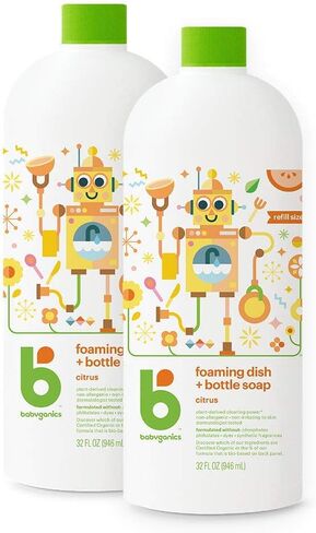 Babyganics Foaming Dish & Bottle Soap for Travel, Fragrance Free, Plant-Derived Cleaning Power, Removes Dried Milk, Packaging May Vary, 3.38 Fl Oz (Pack of 3) in Kuwait